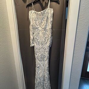 Elegant Silver Embellished Evening Gown